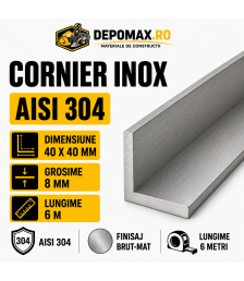 Cornier inox AISI 304, 40 x 40 x 8 mm, 6 metri